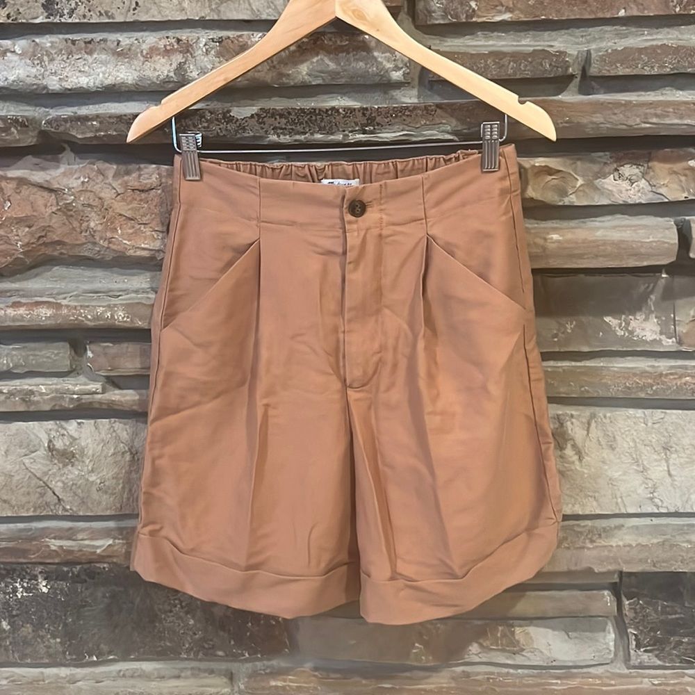 Madewell Caldwell Pleated Cuffed Shorts Tan Tencel